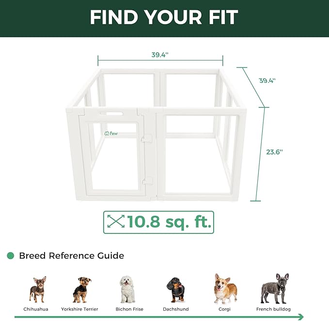 FXW AuraSpace Acrylic Indoor Unleashed Dog Playpen for Puppies and Small Dogs, 24 Inch, 8 Panels, White-PurrikoPets