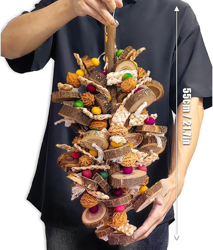 Extra Large Bird Parrot Toys- 21.7 inch Multicolored Natural Wooden Walnut Parrot Chewing Toy Suggested for Macaws cokatoos, African Grey and a Variety of Amazon Parrots. (Large Size)-PurrikoPets