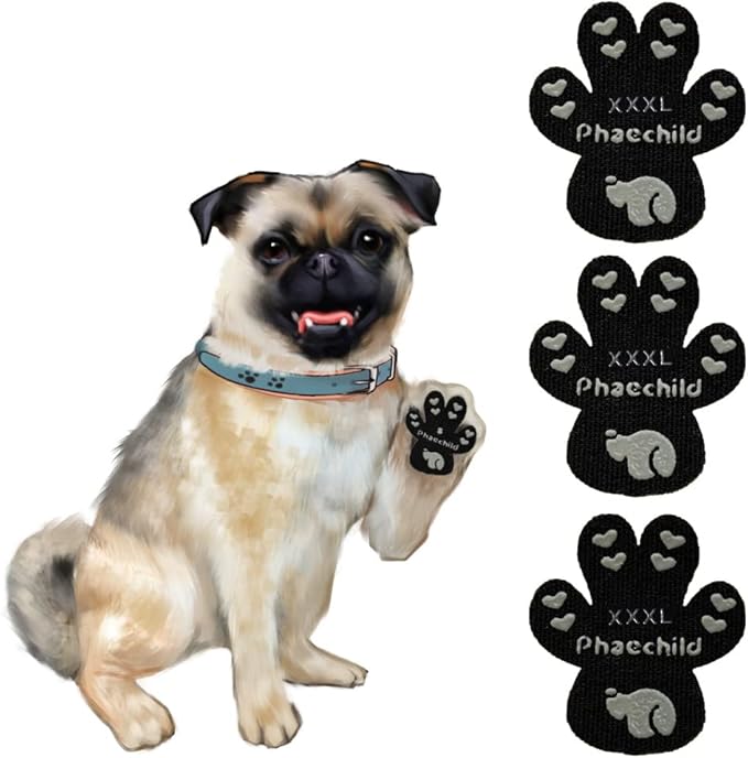 Dog Paw Pads Anti-Slip Grips,Dog Paw Protectors for Senior Dogs on Hot Pavement,Provides Traction to Keep Them from Slipping on Smooth Floors 20 sets-80 Pads Black XXXL-PurrikoPets