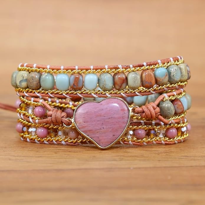 ZOSOJONA Women Wrap Bracelet Boho Natural Jasper Crystal Stone Beads Strand Bracelets