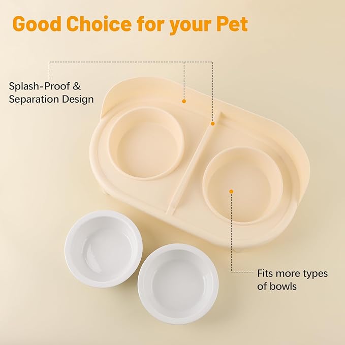 Elevated Cat Bowls, Tilted Rised Cat Food and Water Bowl with 2 Pcs Ceramic Pet Bowls, Rised Stand, Pet Dish Anti Vomiting Feeding Station for All Sized Cats & Small Dogs (Milk Coffee)-PurrikoPets