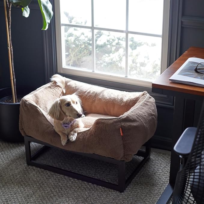 FUZI Luxury Aesthetic Dog Bed for Large Dogs with Washable Cover, Pet Couch, Pet Bed with Sides, Non-Slip Bottom, Soft and Durable Calming Dog Bed, Faux Rabbit Fur, Large 31.75x23.6x9.5 Light Brown-PurrikoPets