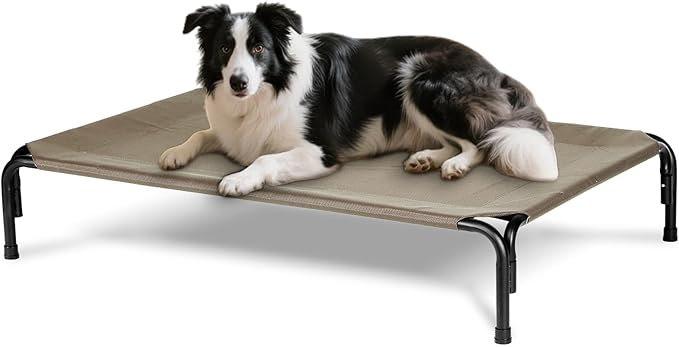 Elevated Dog Bed for Outdoor, Large Raised Dogs Cot for Training, Cooling Pet Beds with Washable Mesh, Indestructible Lifted Platform for Outside Camping, 41 inch Brown-PurrikoPets
