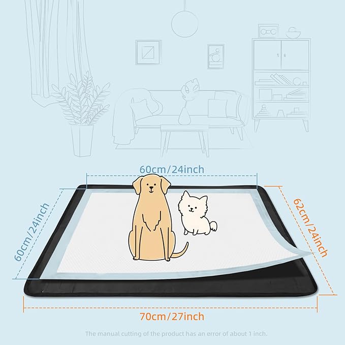 Dog Pee Pad Holder, Oxford Cloth Material, Fit 24"x24" Pad,Puppy Pad Holder, 6 Powerfu Magnetic Clips, Indoor Dog Potty, Black-PurrikoPets