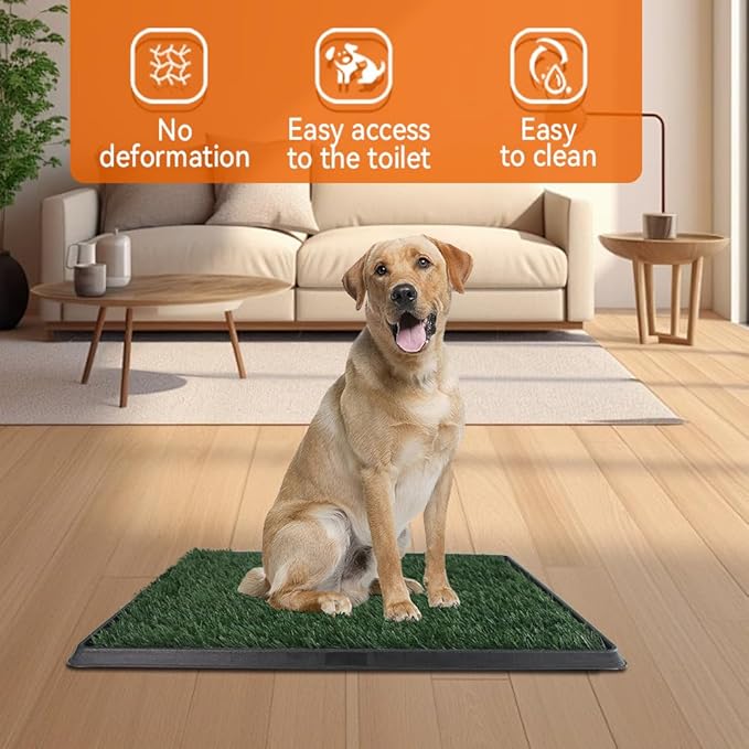 35"X22.6" Dog Grass Pad with Tray - Indoor/Outdoor Artificial Turf Potty Training Mat for Large Dogs, Portable Dog Litter Box for Balcony/Patio, Washable Reusable Pee Pad and Fake Grass for Dogs-PurrikoPets