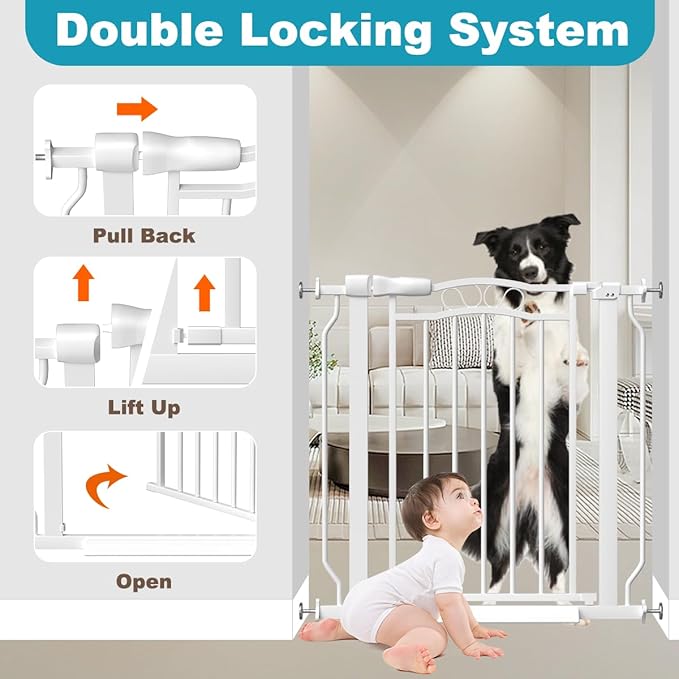 Extra Wide Baby Gate for Doorways 29.9"-53.1", Pressure Mounted Dog Gates With Door, Child Safety Barrier Walk Thru Indoor, Large Babygate Long for Kids Toddler Pet Outside, 30 In Tall White-PurrikoPets