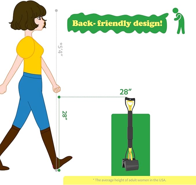 28" Heavy Duty Dog Pooper Scooper for Large Dogs, Extra Long Handle Foldable Poop Pick Up Tool with Durable Spring, Great for Yard, Lawns, Grass, Dirt, Gravel-PurrikoPets