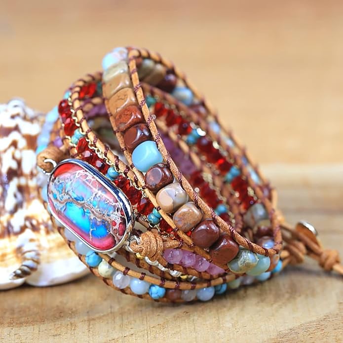 ZOSOJONA Women Wrap Bracelet Boho Natural Jasper Crystal Stone Beads Strand Bracelets