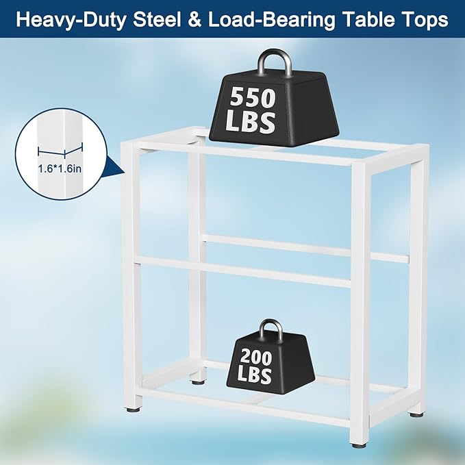 20-29 Gallon Fish Tank Stand with Power Outlet & 2 Storage Drawers, Heavy Duty Metal Frame Aquarium Stand with Waterproof Mat, 30.7" L*15.7" W Tabletop, 550LBS Capacity, White+Brown-PurrikoPets