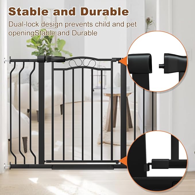 67.3-81.1" Extra Wide Baby Gate for Stairs No Drilling, 30" Tall Auto Close Press Mounted Baby Gate for Doorways, Adjustable Width Walk Through Long Gates for Kids or Pets, Black-PurrikoPets
