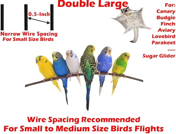 54" Large Double Birdhouse Breeder Bird Flight Cage with Center Divider Side Breeding Nest Doors Removable Rolling Stand (51" Length x 17" Depth x 54" Height, White Vein)-PurrikoPets