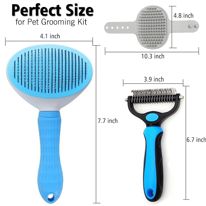 3PCS Dog Grooming Brush - Dog Brush for Shedding Massaging Bathing - Double Sided Shedding, Dematting Undercoat Rake - Self Cleaning Slicker Comb for Dogs and Cats with Long or Short Coats-PurrikoPets