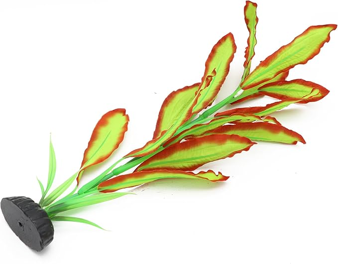 ALEGI Silk Aquarium Plants, 16 Inch Artificial Silk Plants Decorations for Fish Tank,Aquarium Décor Plastic Plants (Light Green with Red, 2 Pack)-PurrikoPets
