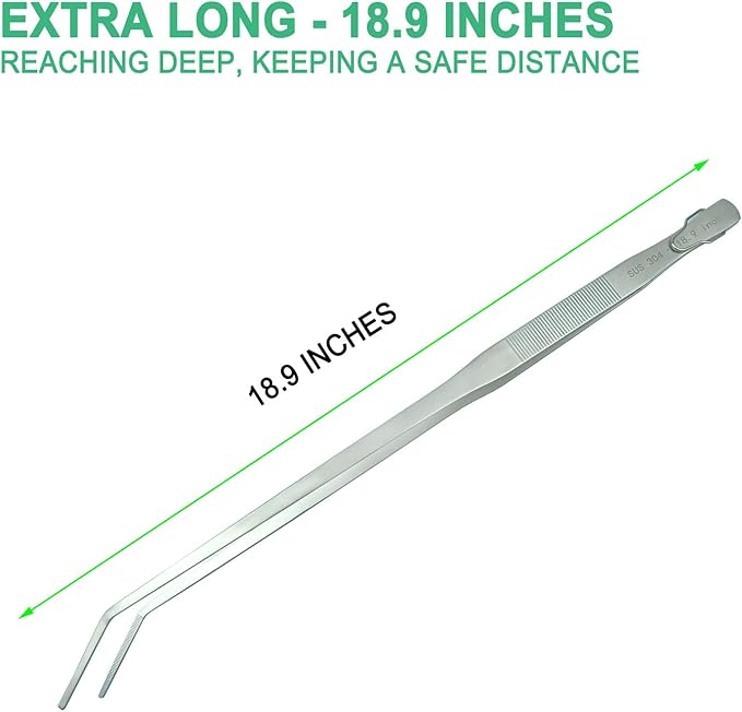 18.9 inch Aquarium Tweezers with Hanger, 2025 New Extra Long Feeding Tongs, Stainless Steel Large Aquascape Tools for Fish Tank, Terrarium, Aquascaping, Reptile Snake (Curved)-PurrikoPets