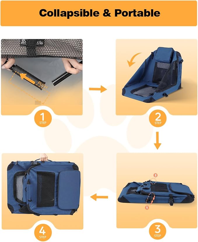 Extra Large Dog Crate with 2 Foldable Bowl, 36 Inch Collapsible Travel Dog Crate Kennel with Soft Blanket for Medium Dogs,Indoor & Outdoor (36" L x 25" W x 25" H, Navy)-PurrikoPets