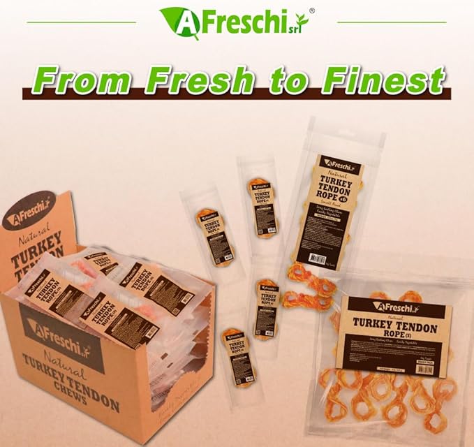 Afreschi Natural Turkey Tendon Rope (S) 40 Units/Box, Dog Treats for Signature Series, All Natural Human Grade Puppy Chew, USA-Sourced Turkey Tendon, Hypoallergenic, Rawhide Alternative-PurrikoPets