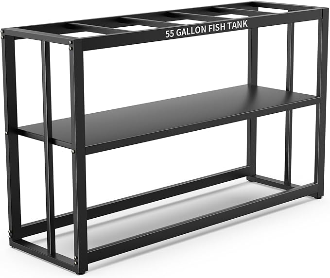 Akenow 55-75 Gallon Fish Tank Stand with Storage Shelf, 48.5 x14.9 x 29.2 Inch Aquarium Stand, Turtle Tank, Reptile Terrariums and Breeder Tank Stand,980LBS Capacity, Black-PurrikoPets