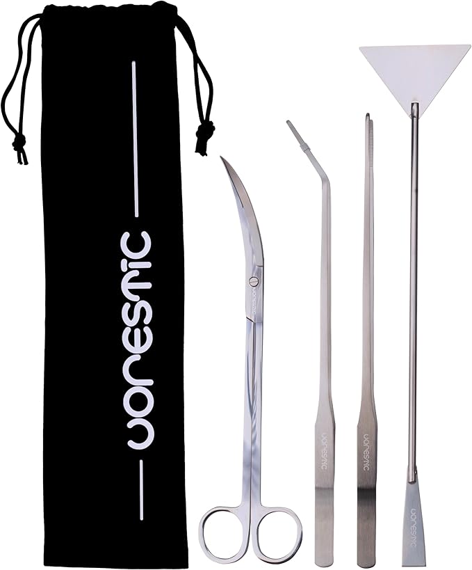 4Pcs Aquascaping Tools, Terrarium Tools, Aquarium Tools Set with Stainless Steel Aquarium Tweezers, Aquarium Scissors and Spatula - Aquascape Tools Set for Trimming, Maintenance-PurrikoPets