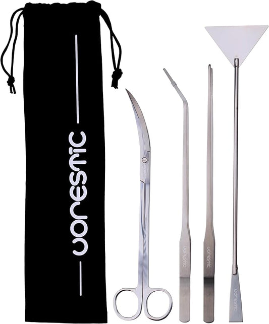 4Pcs Aquascaping Tools, Terrarium Tools, Aquarium Tools Set with Stainless Steel Aquarium Tweezers, Aquarium Scissors and Spatula - Aquascape Tools Set for Trimming, Maintenance-PurrikoPets