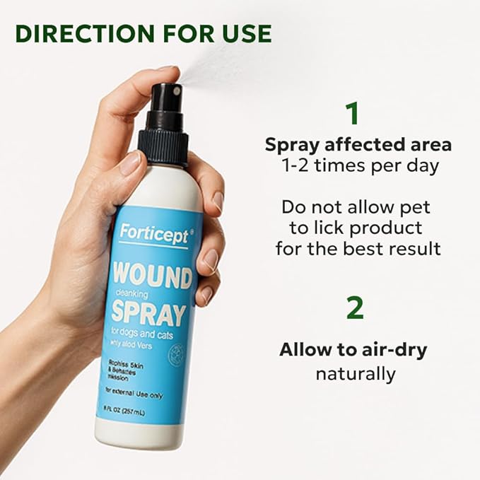 Forticept Hot Spot Spray for Dogs Cats & Horses, Itch Relief Wound Cleanser with Aloe Vera, 8 oz-PurrikoPets