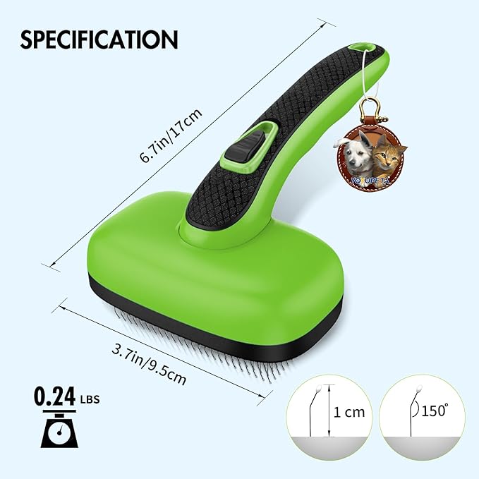 Dog Self Cleaning Slicker Brush for Shedding, Ideal for Short Long Haired Dogs, Including Cat. Removes Loose Fur, Undercoat, Mats, Tangled Hair. Suit for Large Medium Small Animal, Green-PurrikoPets