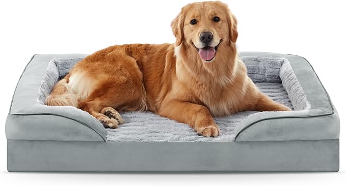 FURTIME Orthopedic Dog Bed for Extra Large Dogs - XL Washable Dog Sofa Bed Large, Supportive Foam Pet Couch Bed with Removable Washable Cover, Waterproof Lining and Nonskid Bottom, Light Grey-PurrikoPets