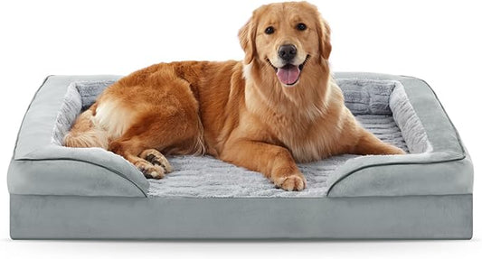 FURTIME Orthopedic Dog Bed for Extra Large Dogs - XL Washable Dog Sofa Bed Large, Supportive Foam Pet Couch Bed with Removable Washable Cover, Waterproof Lining and Nonskid Bottom, Light Grey-PurrikoPets