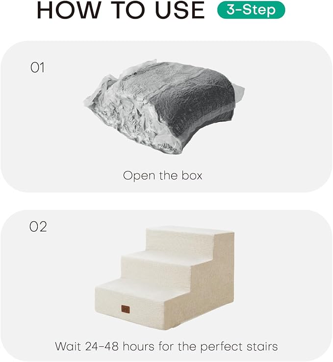 Dog Stairs for Bed, Dog Steps for Bed Couch Sofa, 35D Foam Pet Steps for Small Dogs and Cats, Extra Wide Pet Stairs with Non-Slip Bottom Beige, 3 Steps-PurrikoPets