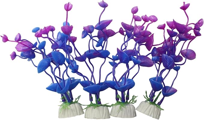 4 Pcs Green Artificial Plastic Plants Fish Tank Plants Fish Aquarium Decoration (Purple)-PurrikoPets