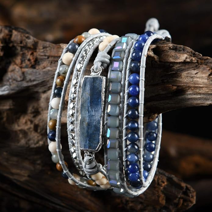 YGLINE Boho Handmade Wrap Leather Tube Crystal Stone Bracelet for Women