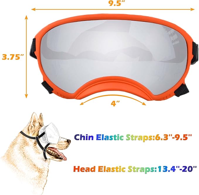 Dog Sunglasses, Large, UV Protection, Adjustable Strap, Soft Foam, Black-PurrikoPets