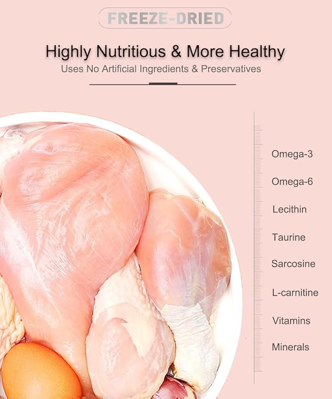 Freeze Dried Cat & Dog Treats – 8OZ Freeze Dried Chicken+Duck+Egg Yolk 3 in 1 Meat Snacks - High Protein, Bite-Sized, Training Treats Snacks (8 OZ)-PurrikoPets