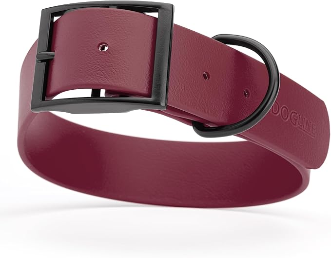 Dogline Biothane Waterproof Dog Collar Strong Coated Nylon Webbing with Black Hardware Odor- Proof for Easy Care Easy to Clean High Performance Fits Small Medium or Large Dogs, Merlot Burgundy-PurrikoPets