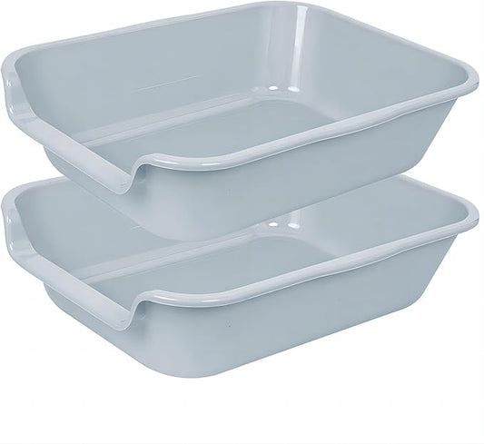 2 Pack of Extra Large Cat Litter Box (ABS Material), Low Entry Senior Litter Pen for Geriatric Kitty Big Cats, Jumbo Pet Safe Litter Boxes Tray for Indoor Pets Potty (Gray, 20" L x 15.5" W)-PurrikoPets