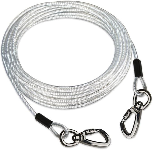 Dog tie Out Cable, 10/20/25/30/50/70/100 feet, Suitable for Dogs up to 350 pounds, Dog Cable with Swivel Buckle, Lightweight, Non-Winding, for Outdoor Camping, Yard Dog Cable (White, 100FT)-PurrikoPets