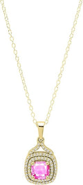 Dazzlingrock Collection 6mm Cushion Lab Created Gemstone & Round Natural Diamond Halo Pendant (Gold Chain Included), 10K Yellow Real Solid Gold
