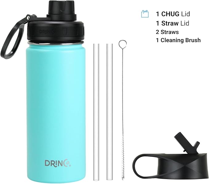 DRINCO Stainless Steel Water Bottle Spout Lid Vacuum Insulated Double Wall Water Bottle Wide Mouth (40oz 32oz 22oz 18oz 14oz) Leak Proof Keeps Cold or Hot (18 oz, 18oz Teal)-PurrikoPets