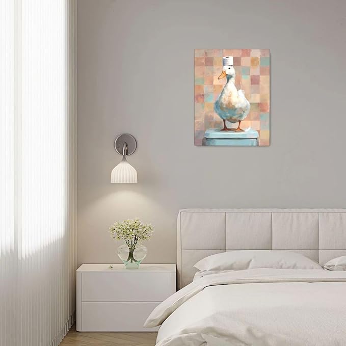 Funny Duck Bathroom Wall Art Cute Duck on Toilet Canvas Wall Decor Funny Quirky Farm Animal Pictures Painting Print Framed Artwork Decorations Gifts for Bathroom 16"x20"-PurrikoPets