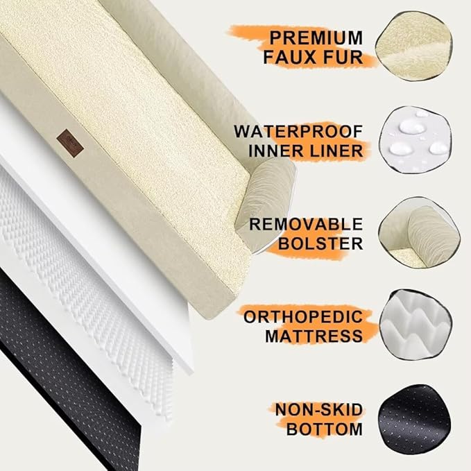 Extra Large Dog Bed-Orthopedic Waterproof XL Dog Bed for XLarge Extra Big Dogs - Foam Couch Sofa Washable with Removable Cover-Beige-PurrikoPets