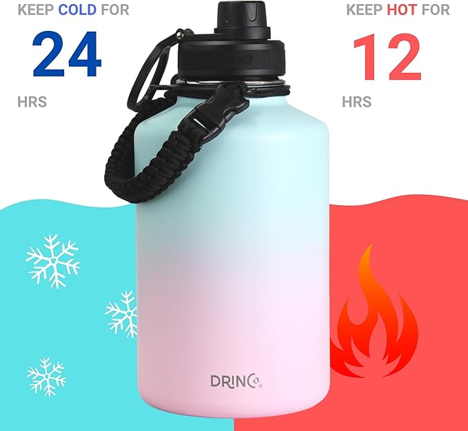 DRINCO Stainless Steel Water Bottle Spout Lid Vacuum Insulated Double Wall Water Bottle Wide Mouth (64oz 40oz 32oz 22oz 18oz 14oz) Leak Proof Keep Cold Sport Camping Hiking (64 oz, 64oz Macaron)-PurrikoPets
