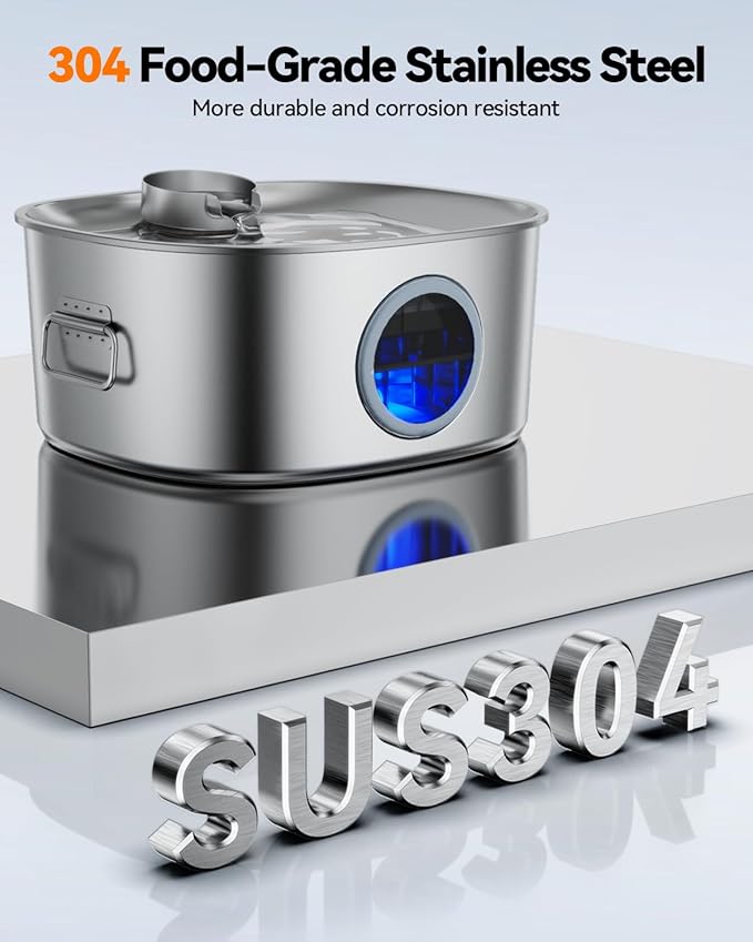 Dog Water Fountain Stainless Steel, 11L/2.8Gal Large Pet Water Fountain for Large Dogs Inside, Dog Fountain Water Bowl Automatic Dispenser with Visible Window & LED, Ultra Quiet for Dogs and Multi-Pet-PurrikoPets