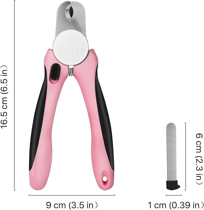 Flexzion Dog Cat Nail Clipper and Trimmer, Pet Toe Claw Scissor Grooming Tool with Stainless Steel Blades File Easy Grip Handle Safety Guard Avoid Overcutting for Small Medium Large Breed Puppy, Pink-PurrikoPets