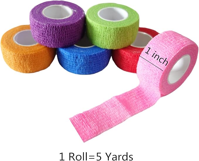 6 Pack 1" x 5 Yards Self Adhesive Bandage Wrap Breathable Cohesive Vet Wrap for Pets, Elastic Self-Adherent Tape for Sports, Wrist, Ankle (Pink)-PurrikoPets