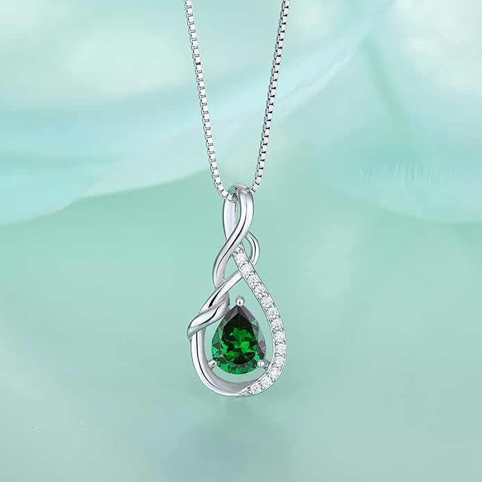 STARCHENIE Infinity Teardrop Pendant Necklace for Women 925 Sterling Silver Birthstone Jewelry