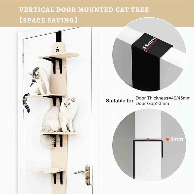 Door Hanging Cat Shelf, Multi Level Door Hanging Cat, Cat Tree Door Hanger Mounted Cat Shelves Cat Ladder, 4-Levels Over Door Cat Climber for Indoor Cats-PurrikoPets