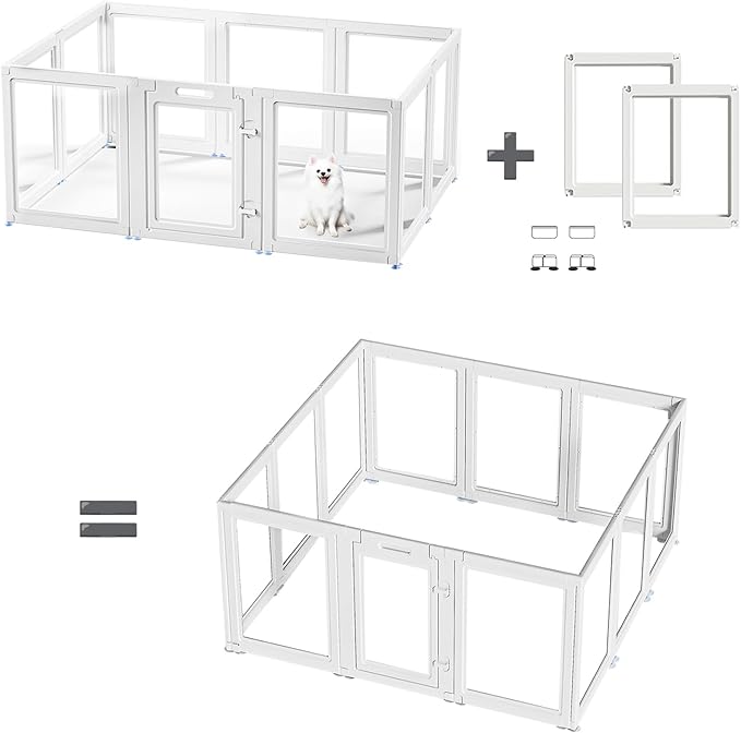 Acrylic Dog Playpen Suitable for Expanding Clear Dog Playpen Includes 2 I-Type Connectors and 2 Suction Cup Bases（23.6", 2PCS-PurrikoPets