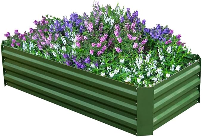 4x2x1ft Metal Raised Garden Bed Kit，Galvanized Garden Bed Box for Vegetables, Flowers, Herbs, and Succulents,60 Gallon Capacity - Green-PurrikoPets