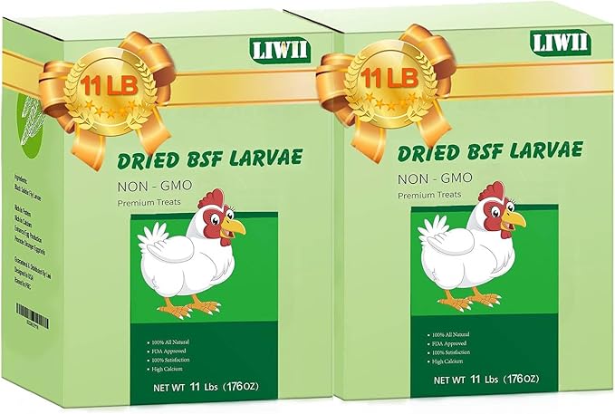 22LB Dried Black Soldier Fly Larvae, 2 Pack of 11 LBS, 86X Calcium Than Dried Mealworms, High Protein Non-GMO Organic Chicken Feed-PurrikoPets