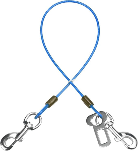 Dog Seat Belt Harness for Car,2pcs Dog Seatbelt of Coated Wire Leash Safety Restraint,No Chew Tether Cable Vehicle Dogs Accessories,Double Clips & Latch (Blue, 24 inch/60 CM)-PurrikoPets