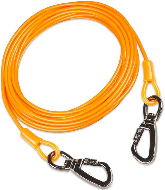Dog tie Out Cable, 10/20/25/30/50/70/100 feet, Suitable for Dogs up to 350 pounds, Dog Cable with Swivel Buckle, Lightweight, Non-Winding, for Outdoor Camping, Yard Dog Cable (Orange, 70FT)-PurrikoPets
